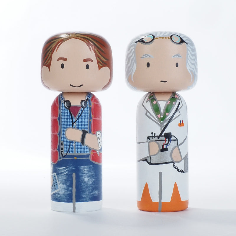 Back to the future - Marty and Doc Kokeshi hand-painted dolls