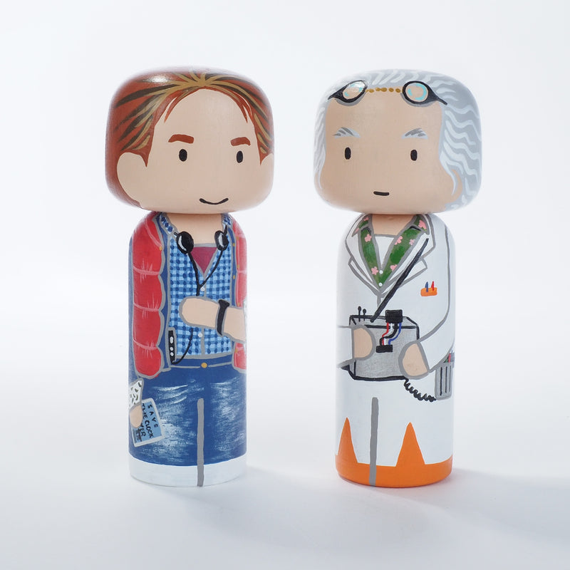 Back to the future - Marty and Doc Kokeshi hand-painted dolls