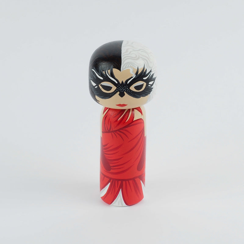 Cruella - Hand-painted custom Kokeshi dolls!  Give something unique and personalized.  Customize your family, friends, favourite Movies and TV shows characters, or celebrity on Kokeshi dolls!  They are hand-painted with love that show the uniqueness of each individual. 