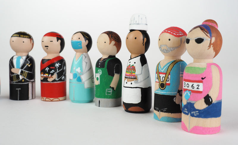 Occupation gift - Barista Peg dolls. Give something unique and personalized.  Custom peg dolls of your family, friends, or colleagues!  They are hand-painted that show the uniqueness of each individual with their hobbies or occupations.  This will definitely touch the heart and bring smiles.  These are great for birthdays, anniversary, parent's gifts, grandparent’s gifts, retirement, graduations, communion, colleague’s going away gift, or any other occasions.