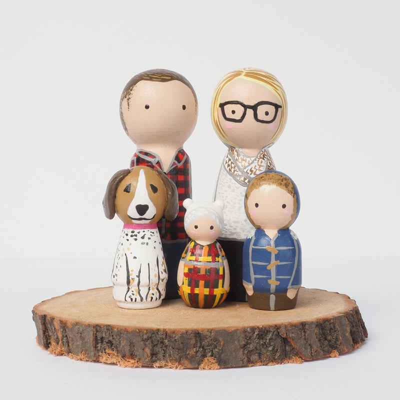 Give something unique and personalized.  Custom peg dolls of your family!  They are hand-painted that show the uniqueness of each individual in your family.  This will definitely touch the heart and bring smiles, may be even happy tears to your family.   These are great for parent's gifts, grandparent’s gifts, birthdays, anniversary gifts, couples’ gifts, or any other occasions.