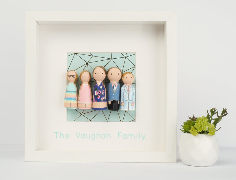 Give something unique and personalized.  Custom peg dolls of your family!  They are hand-painted that show the uniqueness of each individual in your family.  This will definitely touch the heart and bring smiles, may be even happy tears to your family.   These are great for Mother's Day gift, parent's gifts, grandparent’s gifts, birthdays, anniversary gifts, couples’ gifts, or any other occasions.