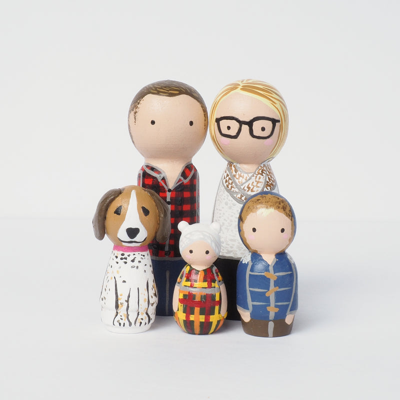 Give something unique and personalized.  Custom peg dolls of your family!  They are hand-painted that show the uniqueness of each individual in your family.  This will definitely touch the heart and bring smiles, may be even happy tears to your family.   These are great for parent's gifts, grandparent’s gifts, birthdays, anniversary gifts, couples’ gifts, or any other occasions.
