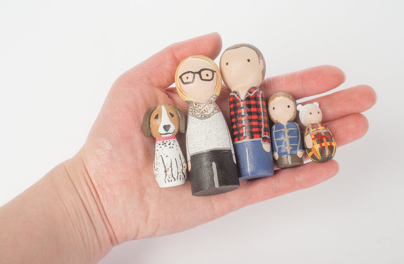 Give something unique and personalized.  Custom peg dolls of your family!  They are hand-painted that show the uniqueness of each individual in your family.  This will definitely touch the heart and bring smiles, may be even happy tears to your family.   These are great for parent's gifts, grandparent’s gifts, birthdays, anniversary gifts, couples’ gifts, or any other occasions.