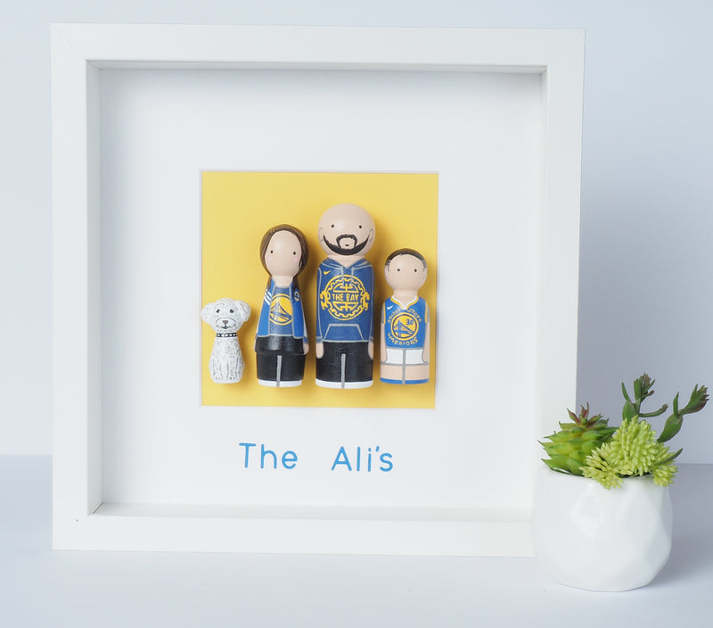 Golden State Warrior Family portrait peg dolls Father's Day gift