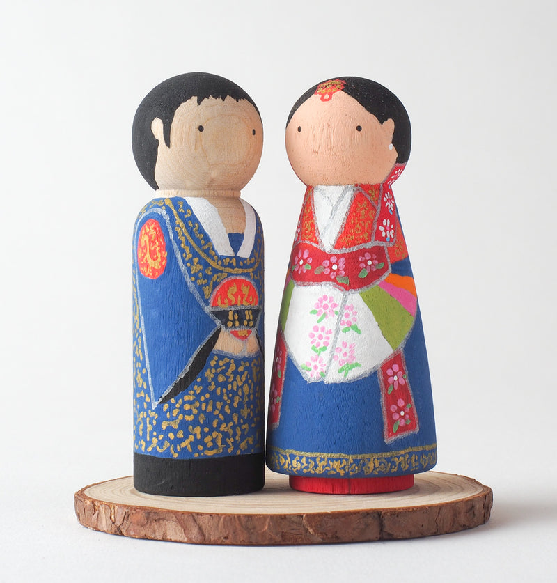 Korean Wedding Cake topper - Peg dolls