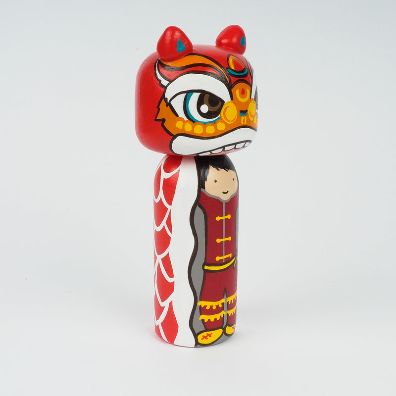 Lion Dance Kokeshi peg doll
