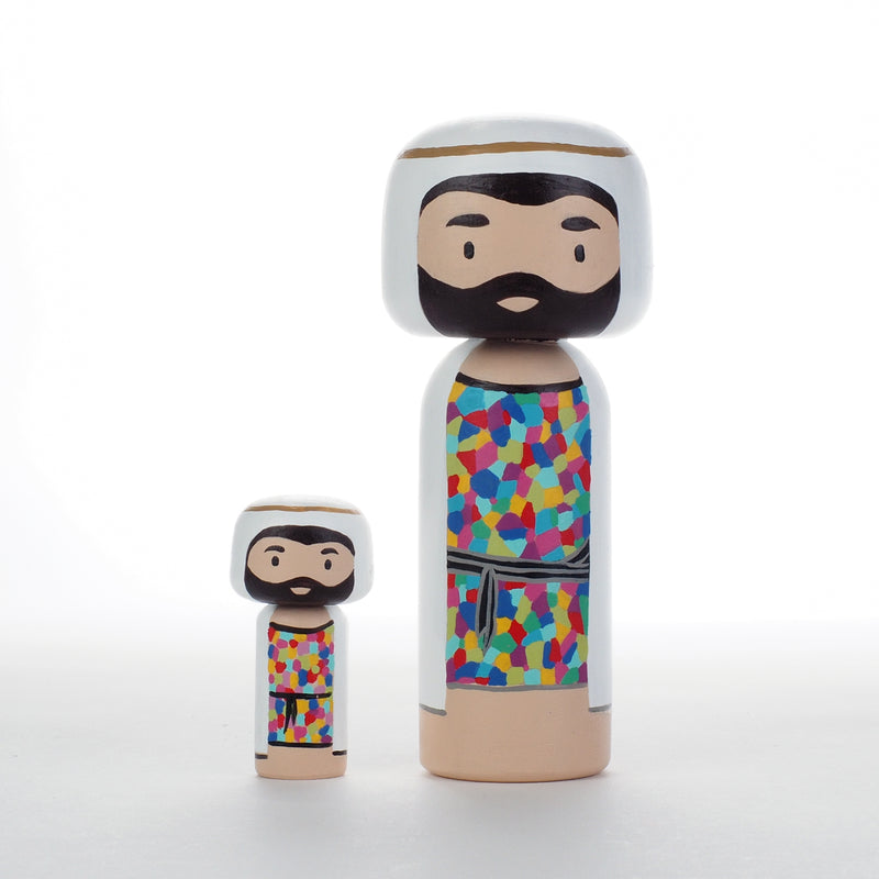 Jesus is the gift!  Christmas is all about Him.  To honour this special season, I am pleased to introduce this nativity set to celebrate the birth of Jesus.  This tiny nativity set include Baby Jesus with Mary, Joseph.  The colourful attires of Mary and Joseph are inspired by the beautiful stained glass of churches.  The 2 tiny Kokeshi dolls (Baby Jesus with Mary and Joseph) are 6cm or approximately 2.4" tall, they are less than half of the sizes of our large Kokeshi dolls.  