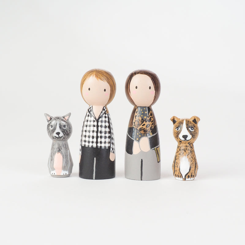 Give something unique and personalized.  Custom peg dolls of your family!  They are hand-painted that show the uniqueness of each individual in your family.  This will definitely touch the heart and bring smiles, may be even happy tears to your family.   These are great for Christmas gifts, parent's gifts, grandparent’s gifts, birthdays, anniversary gifts, couples’ gifts, or any other occasions.