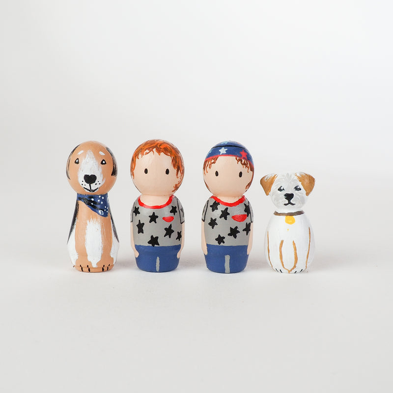Give something unique and personalized.  Custom peg dolls of your family!  They are hand-painted that show the uniqueness of each individual in your family.  This will definitely touch the heart and bring smiles, may be even happy tears to your family.   These are great for Christmas gifts, parent's gifts, grandparent’s gifts, birthdays, anniversary gifts, couples’ gifts, or any other occasions.