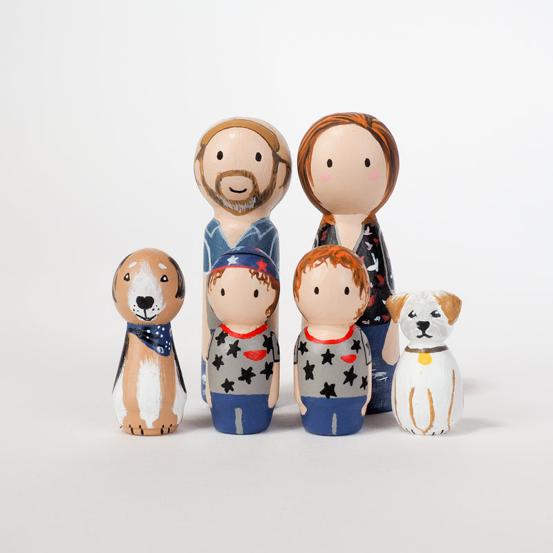 Give something unique and personalized.  Custom peg dolls of your family!  They are hand-painted that show the uniqueness of each individual in your family.  This will definitely touch the heart and bring smiles, may be even happy tears to your family.   These are great for Christmas gifts, parent's gifts, grandparent’s gifts, birthdays, anniversary gifts, couples’ gifts, or any other occasions.