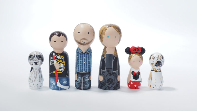 Give something unique and personalized.  Custom peg dolls of your family!  They are hand-painted that show the uniqueness of each individual in your family.  This will definitely touch the heart and bring smiles, may be even happy tears to your family.   These are great for Christmas gifts, parent's gifts, grandparent’s gifts, birthdays, anniversary gifts, couples’ gifts, or any other occasions.