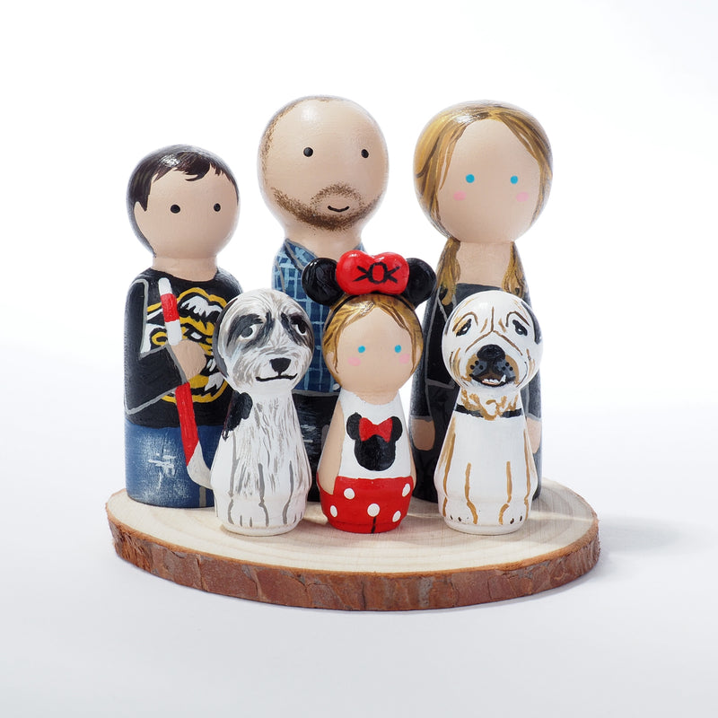 Give something unique and personalized.  Custom peg dolls of your family!  They are hand-painted that show the uniqueness of each individual in your family.  This will definitely touch the heart and bring smiles, may be even happy tears to your family.   These are great for Christmas gifts, parent's gifts, grandparent’s gifts, birthdays, anniversary gifts, couples’ gifts, or any other occasions.