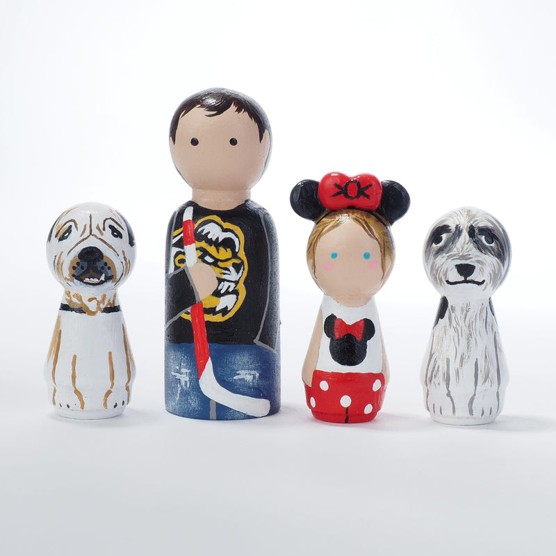 Give something unique and personalized.  Custom peg dolls of your family!  They are hand-painted that show the uniqueness of each individual in your family.  This will definitely touch the heart and bring smiles, may be even happy tears to your family.   These are great for Christmas gifts, parent's gifts, grandparent’s gifts, birthdays, anniversary gifts, couples’ gifts, or any other occasions.