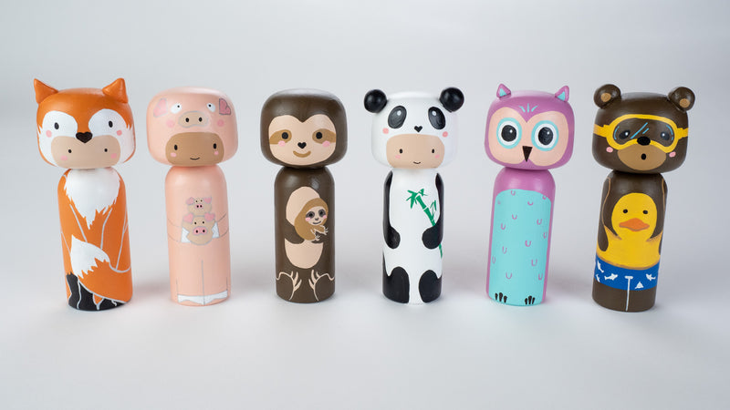 Any 3 Mix and Match hand-painted Kokeshi Dolls
