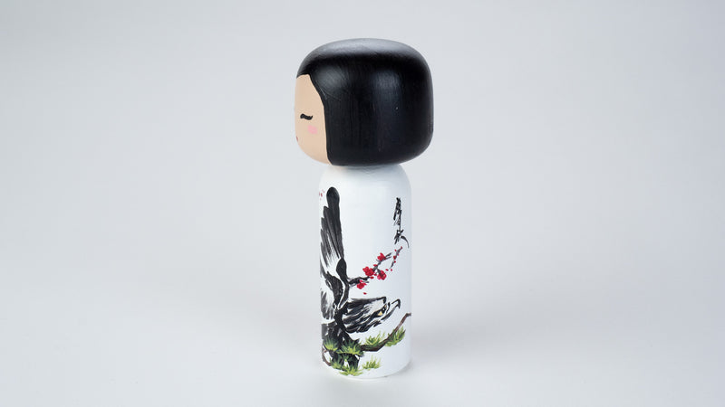 Chinese Painting - Birds on a Wooden Kokeshi Doll