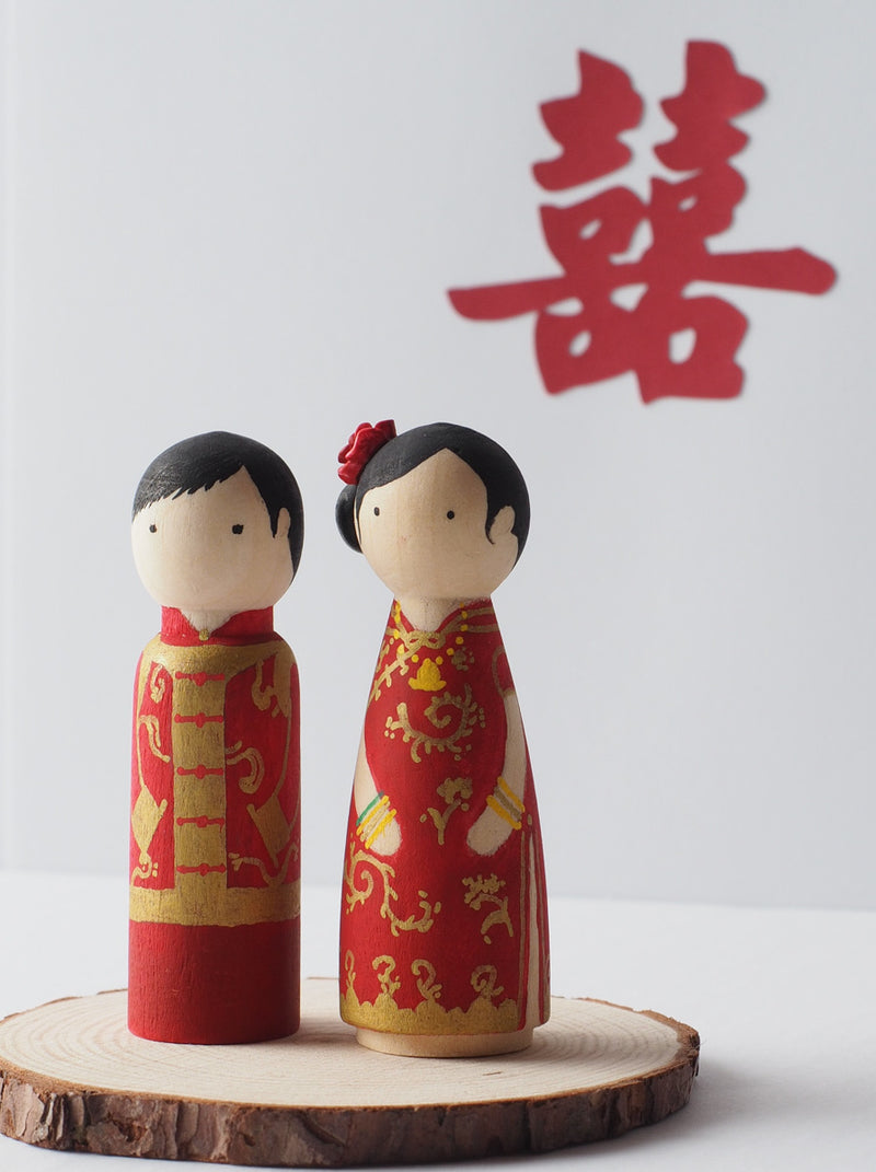 Customized wedding cake topper!  These cute peg dolls show the unique sides of you and your partner.  A great touch of personality to your wedding.  They will WOW your guests.  Also, what a great keepsake it would be!  These are also great for anniversary gifts, couples’ gifts, bridal showers, or any other occasions.