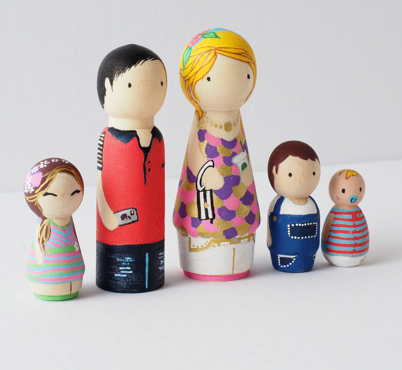 This Mother’s Day, give something unique and personalized.  Custom peg dolls of your family!  They are hand-painted that show the uniqueness of each individual in your family.  This will definitely touch her heart and bring smiles, may be even happy tears.   These are also great for grandparent’s gifts, birthdays, anniversary gifts, couples’ gifts, or any other occasions.