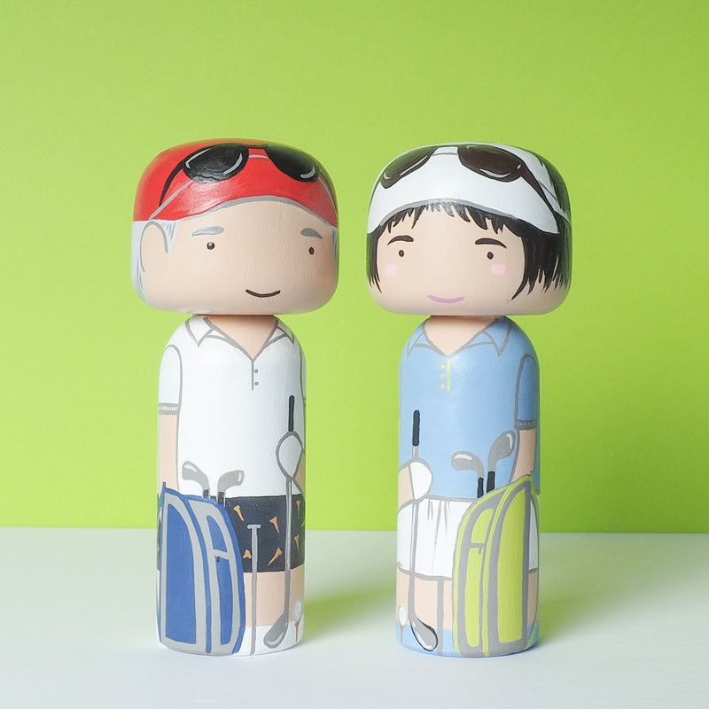 Golfer custom Kokeshi and peg doll