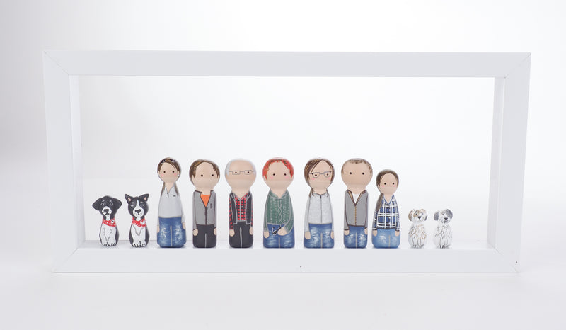 Give something unique and personalized.  Custom peg dolls of your family!  They are hand-painted that show the uniqueness of each individual in your family.  This will definitely touch the heart and bring smiles, may be even happy tears to your family.   These are great for Christmas gifts, parent's gifts, grandparent’s gifts, birthdays, anniversary gifts, couples’ gifts, or any other occasions.