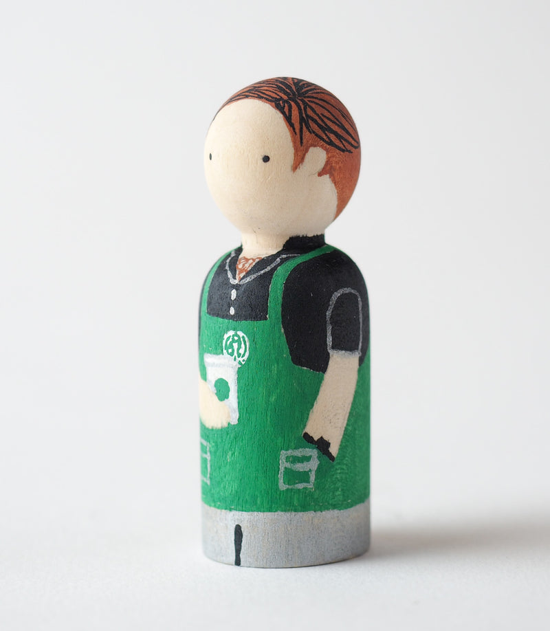 Occupational gift - Barista Peg dolls. Give something unique and personalized.  Custom peg dolls of your family, friends, or colleagues!  They are hand-painted that show the uniqueness of each individual with their hobbies or occupations.  This will definitely touch the heart and bring smiles.  These are great for birthdays, anniversary, parent's gifts, grandparent’s gifts, retirement, graduations, communion, colleague’s going away gift, or any other occasions.