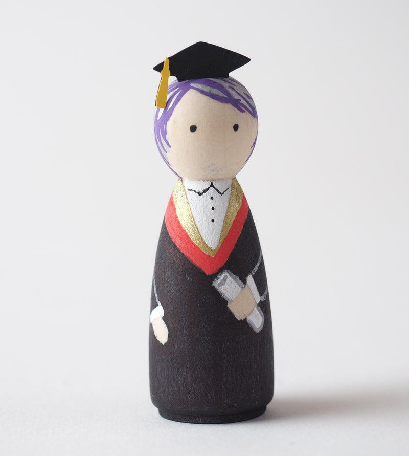 Graduation gift - Peg dolls. Give something unique and personalized.  Custom peg dolls of your family, friends, or colleagues!  They are hand-painted that show the uniqueness of each individual with their hobbies or occupations.  This will definitely touch the heart and bring smiles.  These are great for birthdays, anniversary, parent's gifts, grandparent’s gifts, retirement, graduations, communion, colleague’s going away gift, or any other occasions.