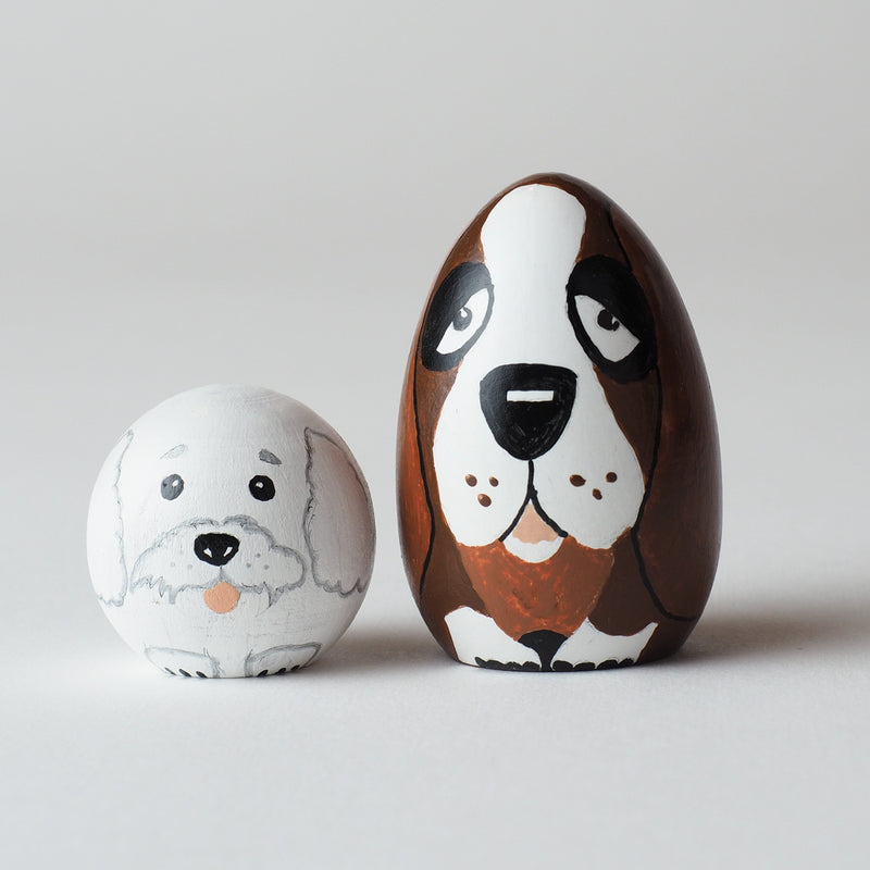 Dog Peg Dolls – Unique pet portrait for pet owners.  Custom dog portrait on a wooden peg doll!  The pet peg doll is hand-painted that show the uniqueness of the pet.  What a unique gift for pet owners or for yourself.  Perfect and unique gift for dog lovers!  It is also a great gift for pet memorials.  It will touch the heart.