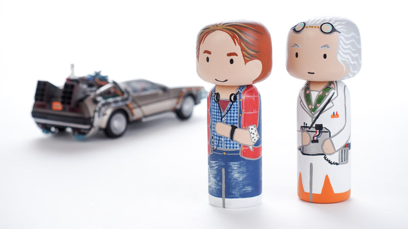 Back to the future - Marty and Doc Kokeshi hand-painted dolls