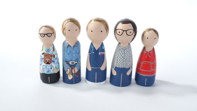 Give something unique and personalized.  Custom peg dolls of your family!  They are hand-painted that show the uniqueness of each individual in your family.  This will definitely touch the heart and bring smiles, may be even happy tears to your family.   These are great for parent's gifts, grandparent’s gifts, birthdays, anniversary gifts, couples’ gifts, or any other occasions.