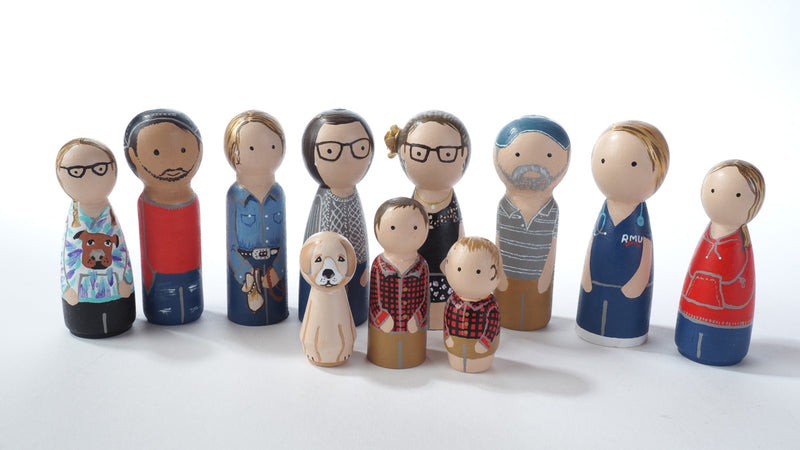 Give something unique and personalized.  Custom peg dolls of your family!  They are hand-painted that show the uniqueness of each individual in your family.  This will definitely touch the heart and bring smiles, may be even happy tears to your family.   These are great for parent's gifts, grandparent’s gifts, birthdays, anniversary gifts, couples’ gifts, or any other occasions.