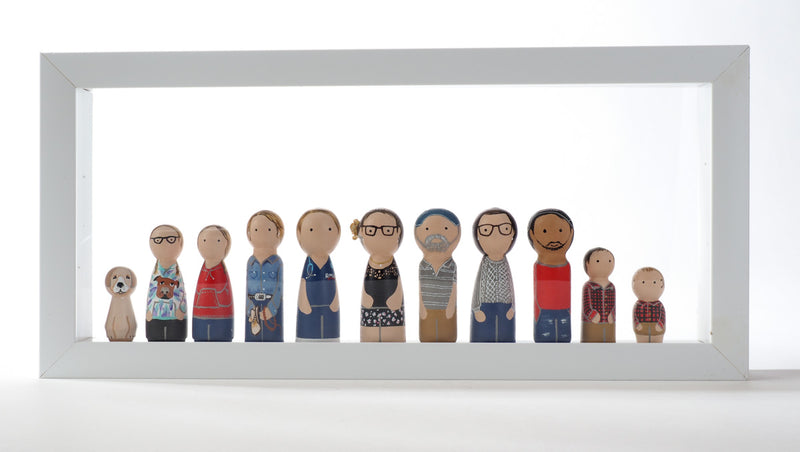 Give something unique and personalized.  Custom peg dolls of your family!  They are hand-painted that show the uniqueness of each individual in your family.  This will definitely touch the heart and bring smiles, may be even happy tears to your family.   These are great for parent's gifts, grandparent’s gifts, birthdays, anniversary gifts, couples’ gifts, or any other occasions.