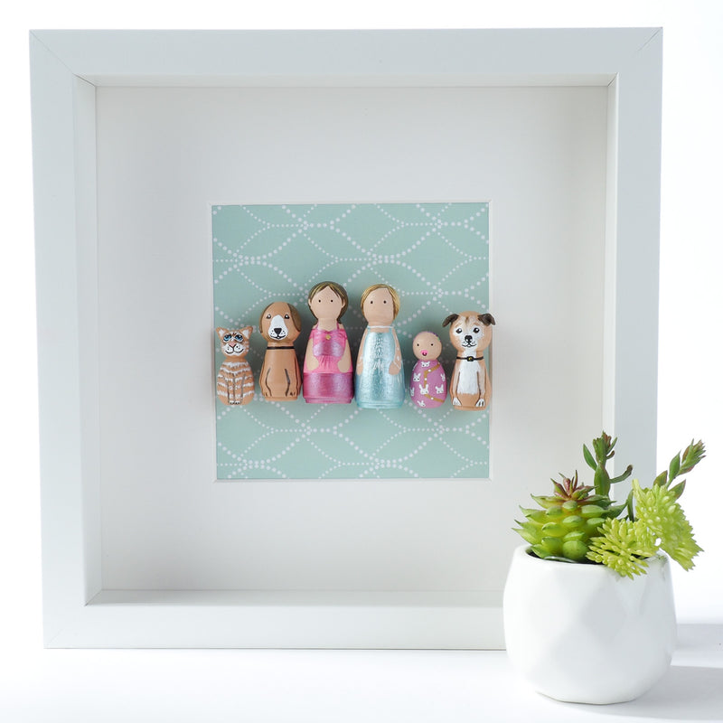 Give something unique and personalized.  Custom peg dolls of your family!  They are hand-painted that show the uniqueness of each individual in your family.  This will definitely touch the heart and bring smiles, may be even happy tears to your family.   These are great for parent's gifts, grandparent’s gifts, birthdays, anniversary gifts, couples’ gifts, or any other occasions.