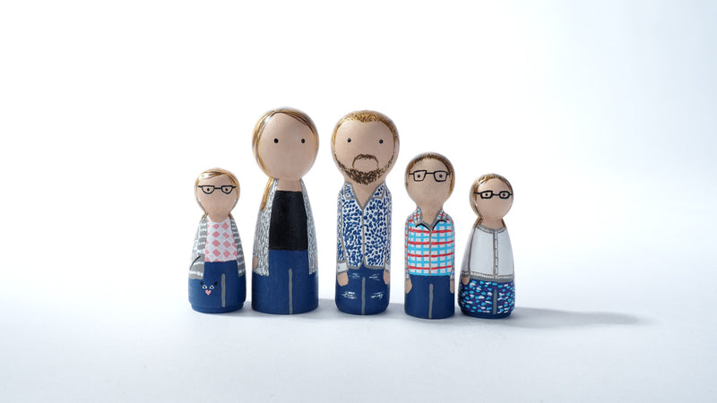 Give something unique and personalized.  Custom peg dolls of your family!  They are hand-painted that show the uniqueness of each individual in your family.  This will definitely touch the heart and bring smiles, may be even happy tears to your family.   These are great for parent's gifts, grandparent’s gifts, birthdays, anniversary gifts, couples’ gifts, or any other occasions.