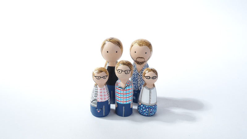 Give something unique and personalized.  Custom peg dolls of your family!  They are hand-painted that show the uniqueness of each individual in your family.  This will definitely touch the heart and bring smiles, may be even happy tears to your family.   These are great for parent's gifts, grandparent’s gifts, birthdays, anniversary gifts, couples’ gifts, or any other occasions.