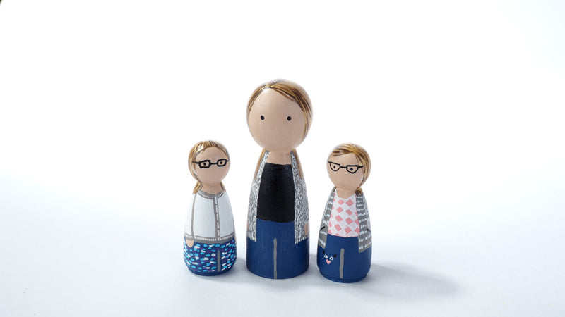 Give something unique and personalized.  Custom peg dolls of your family!  They are hand-painted that show the uniqueness of each individual in your family.  This will definitely touch the heart and bring smiles, may be even happy tears to your family.   These are great for parent's gifts, grandparent’s gifts, birthdays, anniversary gifts, couples’ gifts, or any other occasions.