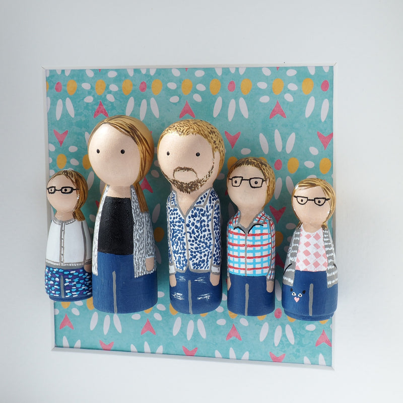 Give something unique and personalized.  Custom peg dolls of your family!  They are hand-painted that show the uniqueness of each individual in your family.  This will definitely touch the heart and bring smiles, may be even happy tears to your family.   These are great for parent's gifts, grandparent’s gifts, birthdays, anniversary gifts, couples’ gifts, or any other occasions.