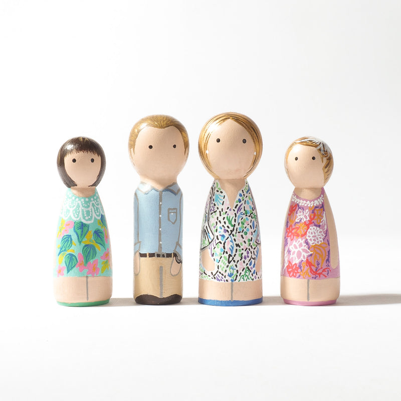 Give something unique and personalized.  Custom peg dolls of your family!  They are hand-painted that show the uniqueness of each individual in your family.  This will definitely touch the heart and bring smiles, may be even happy tears to your family.   These are great for parent's gifts, grandparent’s gifts, birthdays, anniversary gifts, couples’ gifts, or any other occasions.