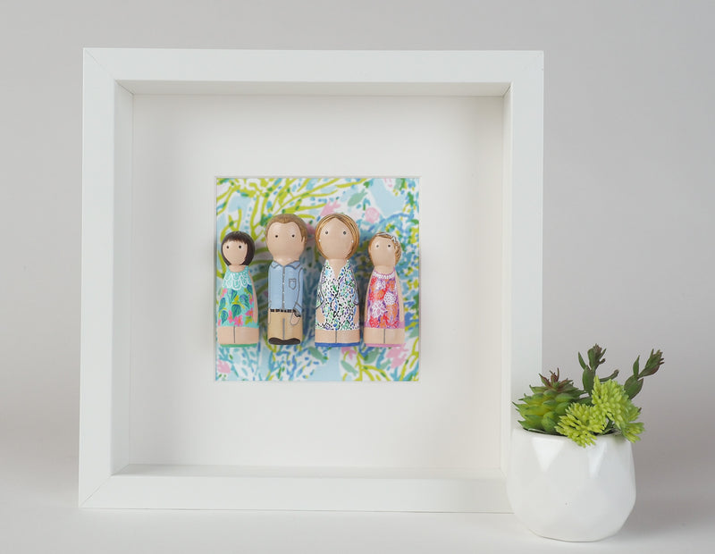 Give something unique and personalized.  Custom peg dolls of your family!  They are hand-painted that show the uniqueness of each individual in your family.  This will definitely touch the heart and bring smiles, may be even happy tears to your family.   These are great for parent's gifts, grandparent’s gifts, birthdays, anniversary gifts, couples’ gifts, or any other occasions.