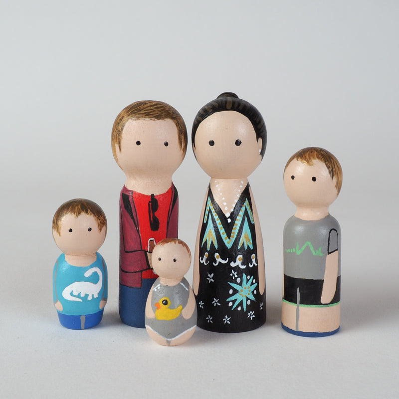 Give something unique and personalized.  Custom peg dolls of your family!  They are hand-painted that show the uniqueness of each individual in your family.  This will definitely touch the heart and bring smiles, may be even happy tears to your family.   These are great for parent's gifts, grandparent’s gifts, birthdays, anniversary gifts, couples’ gifts, or any other occasions.