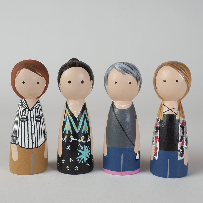 Give something unique and personalized.  Custom peg dolls of your family!  They are hand-painted that show the uniqueness of each individual in your family.  This will definitely touch the heart and bring smiles, may be even happy tears to your family.   These are great for parent's gifts, grandparent’s gifts, birthdays, anniversary gifts, couples’ gifts, or any other occasions.