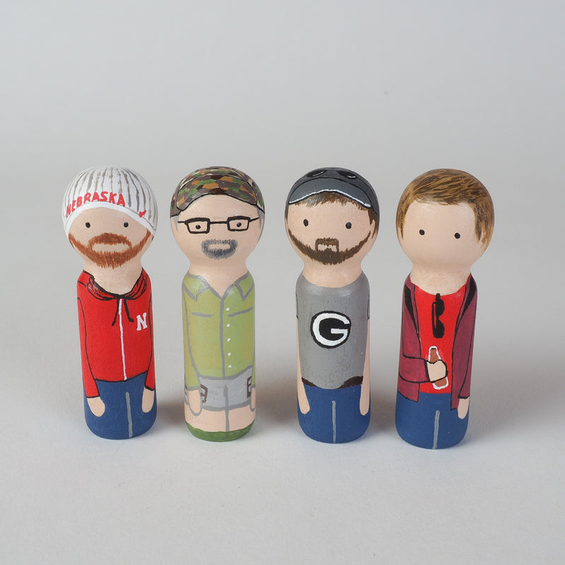Give something unique and personalized.  Custom peg dolls of your family!  They are hand-painted that show the uniqueness of each individual in your family.  This will definitely touch the heart and bring smiles, may be even happy tears to your family.   These are great for parent's gifts, grandparent’s gifts, birthdays, anniversary gifts, couples’ gifts, or any other occasions.