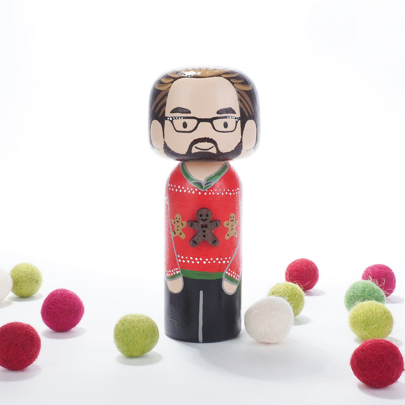Ugly Christmas Sweater Family Portrait Kokeshi Dolls