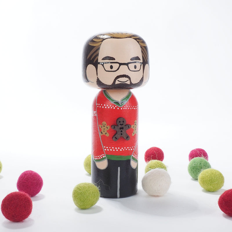 Ugly Christmas Sweater Family Portrait Kokeshi Dolls