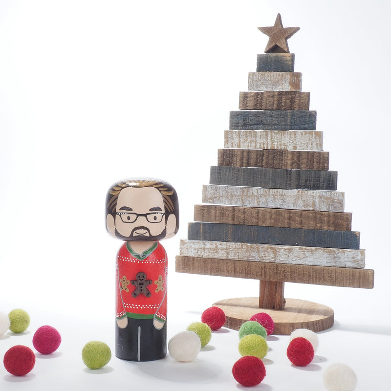 Ugly Christmas Sweater Family Portrait Kokeshi Dolls