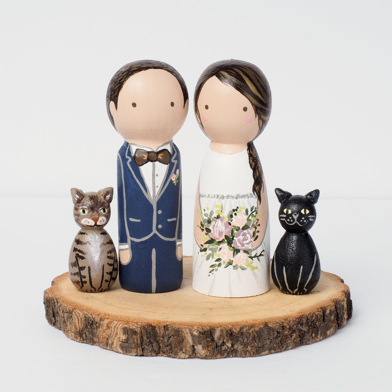 Wedding Portraits with pets on Peg dolls - cake topper