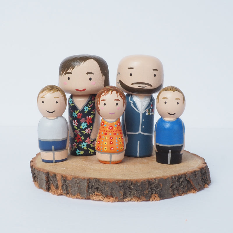 Give something unique and personalized.  Custom peg and Kokeshi dolls of your family!  They are hand-painted that show the uniqueness of each individual in your family.  This will definitely touch the heart and bring smiles, may be even happy tears to your family.   These are great for parent's gifts, grandparent’s gifts, birthdays, anniversary gifts, couples’ gifts, or any other occasions.