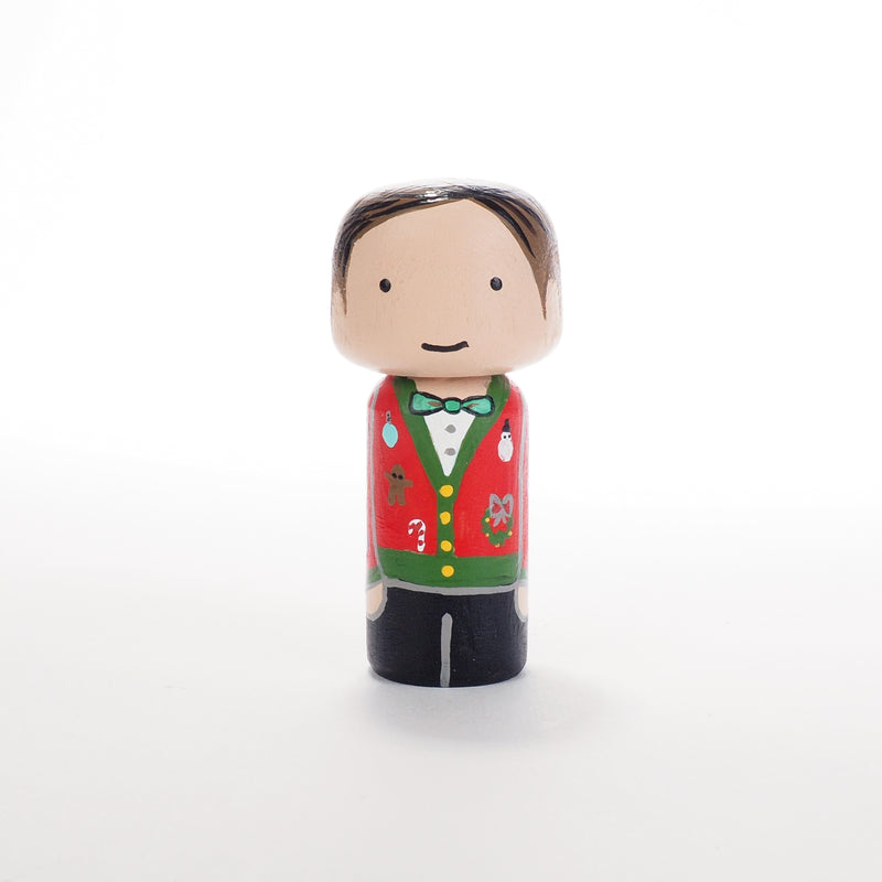 Ugly Christmas Sweater Family Peg Dolls and mini Kokeshi - Mini Family Portrait