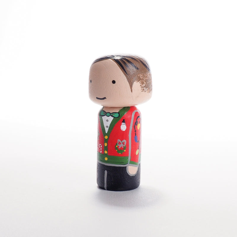 Ugly Christmas Sweater Family Peg Dolls and mini Kokeshi - Mini Family Portrait