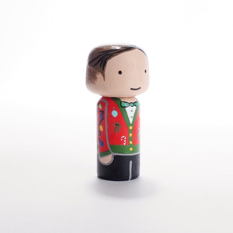 Ugly Christmas Sweater Family Peg Dolls and mini Kokeshi - Mini Family Portrait